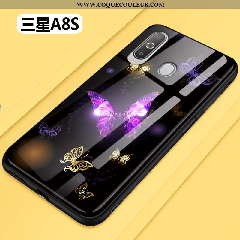 Coque Samsung Galaxy A8s Fluide Doux Fleur Mode, Housse Samsung Galaxy A8s Silicone Protection Noir