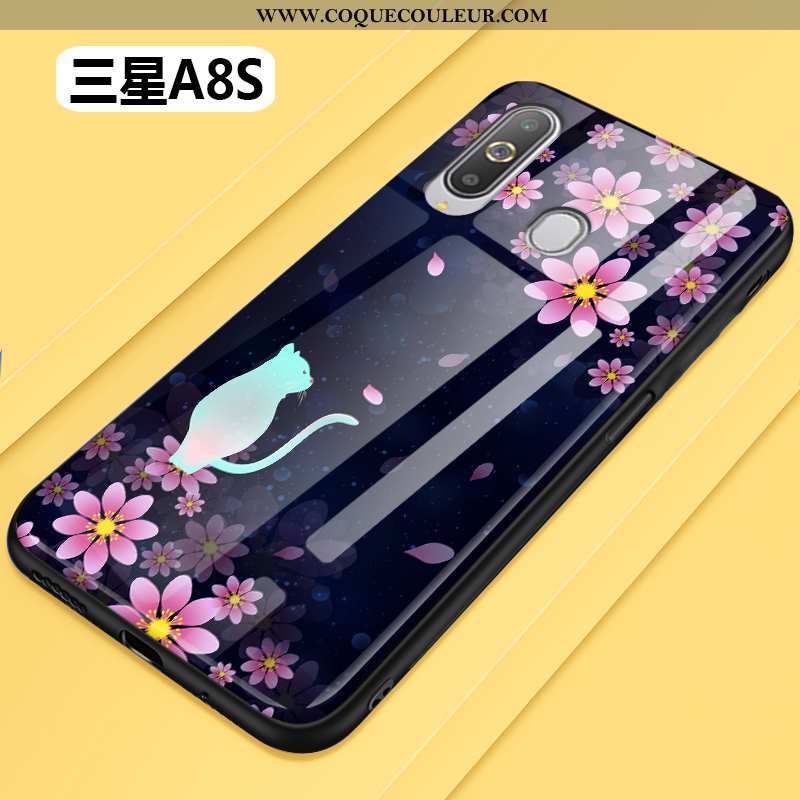 Coque Samsung Galaxy A8s Fluide Doux Fleur Mode, Housse Samsung Galaxy A8s Silicone Protection Noir