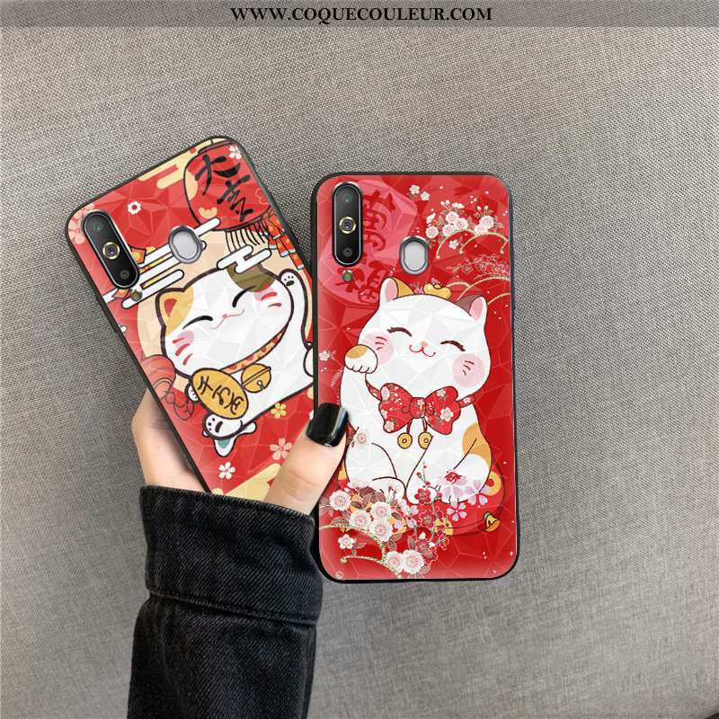 Coque Samsung Galaxy A8s Dessin Animé Losange Coque, Housse Samsung Galaxy A8s Chat Richesse Rouge