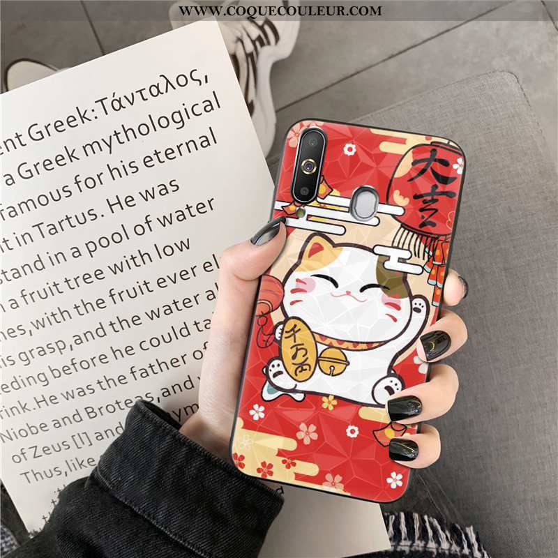 Coque Samsung Galaxy A8s Dessin Animé Losange Coque, Housse Samsung Galaxy A8s Chat Richesse Rouge