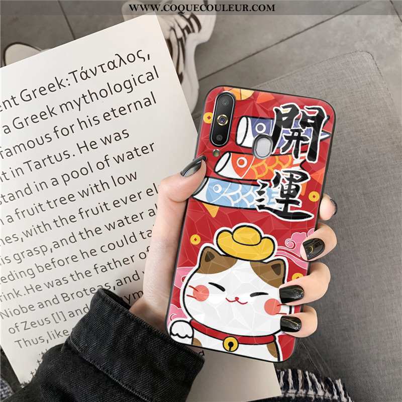 Coque Samsung Galaxy A8s Dessin Animé Losange Coque, Housse Samsung Galaxy A8s Chat Richesse Rouge