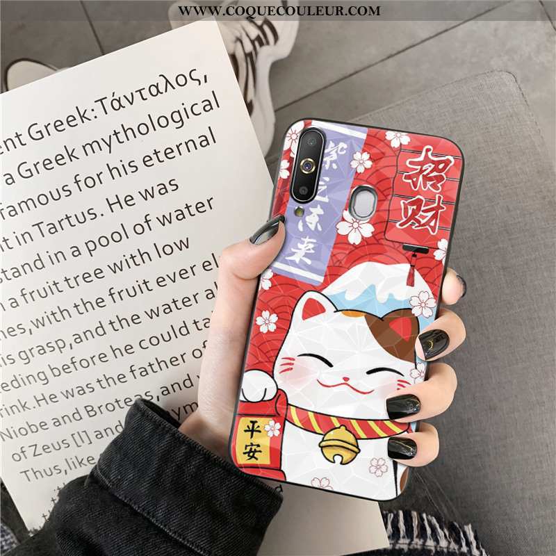 Coque Samsung Galaxy A8s Dessin Animé Losange Coque, Housse Samsung Galaxy A8s Chat Richesse Rouge