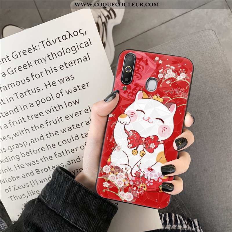 Coque Samsung Galaxy A8s Dessin Animé Losange Coque, Housse Samsung Galaxy A8s Chat Richesse Rouge