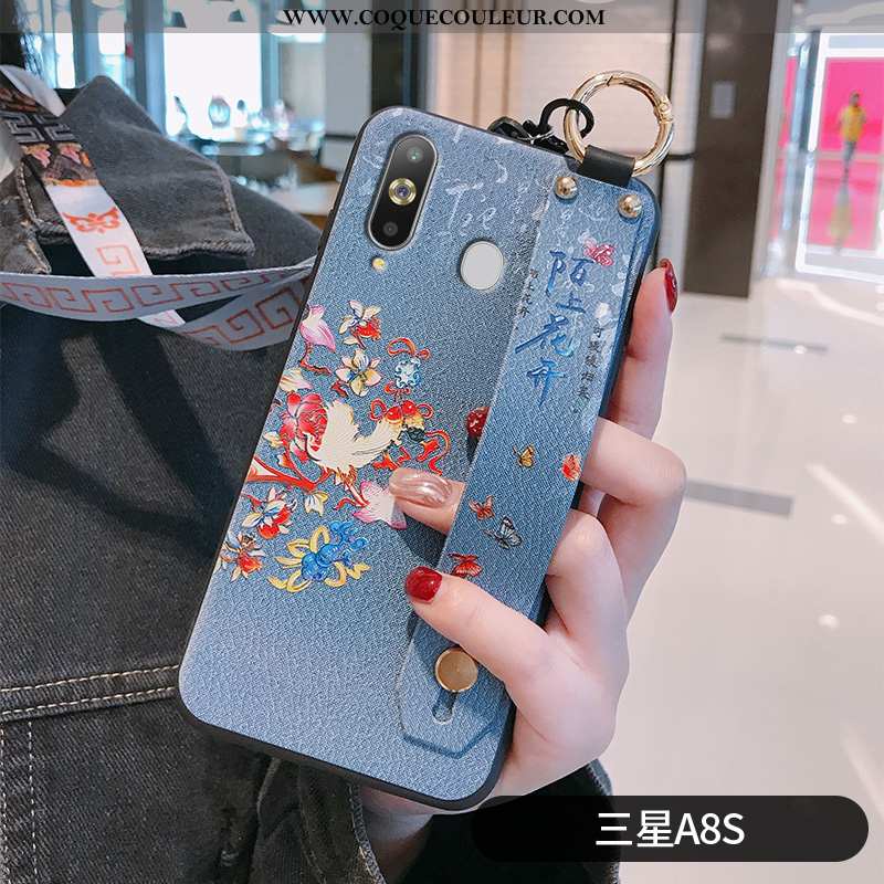 Coque Samsung Galaxy A8s Ornements Suspendus Bleu Vintage, Housse Samsung Galaxy A8s Créatif Télépho