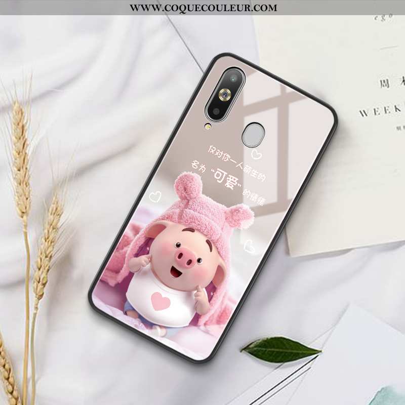 Housse Samsung Galaxy A8s Charmant Dessin Animé Coque, Étui Samsung Galaxy A8s Tendance Verre Rose