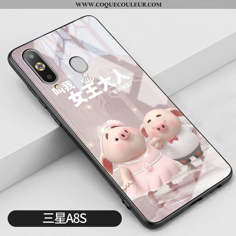 Housse Samsung Galaxy A8s Charmant Dessin Animé Coque, Étui Samsung Galaxy A8s Tendance Verre Rose