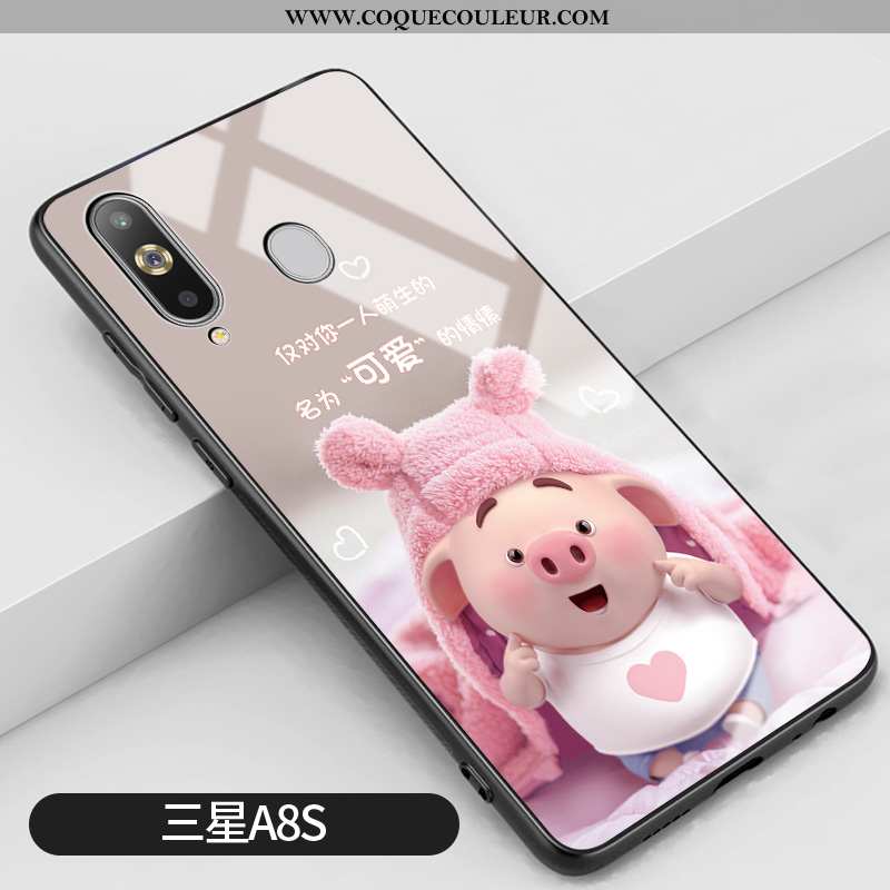 Housse Samsung Galaxy A8s Charmant Dessin Animé Coque, Étui Samsung Galaxy A8s Tendance Verre Rose