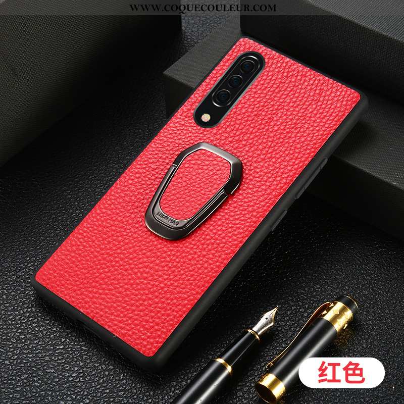 Étui Samsung Galaxy A90 5g Cuir Véritable Anneau Rouge, Coque Samsung Galaxy A90 5g Cuir Étoile Roug