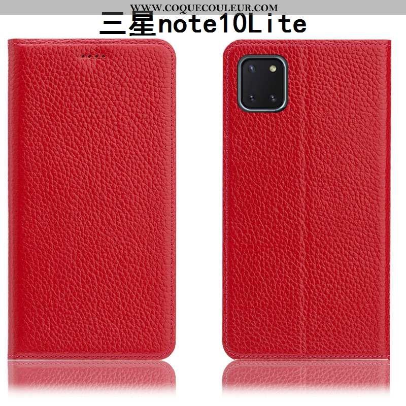 Housse Samsung Galaxy Note 10 Lite Cuir Véritable Protection Bleu Marin, Étui Samsung Galaxy Note 10