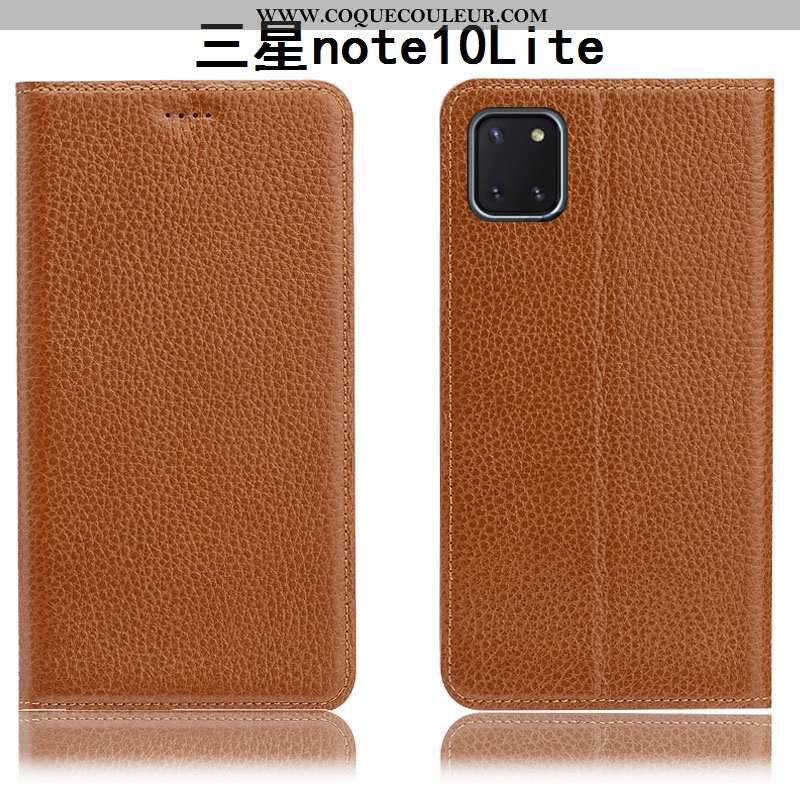 Housse Samsung Galaxy Note 10 Lite Cuir Véritable Protection Bleu Marin, Étui Samsung Galaxy Note 10