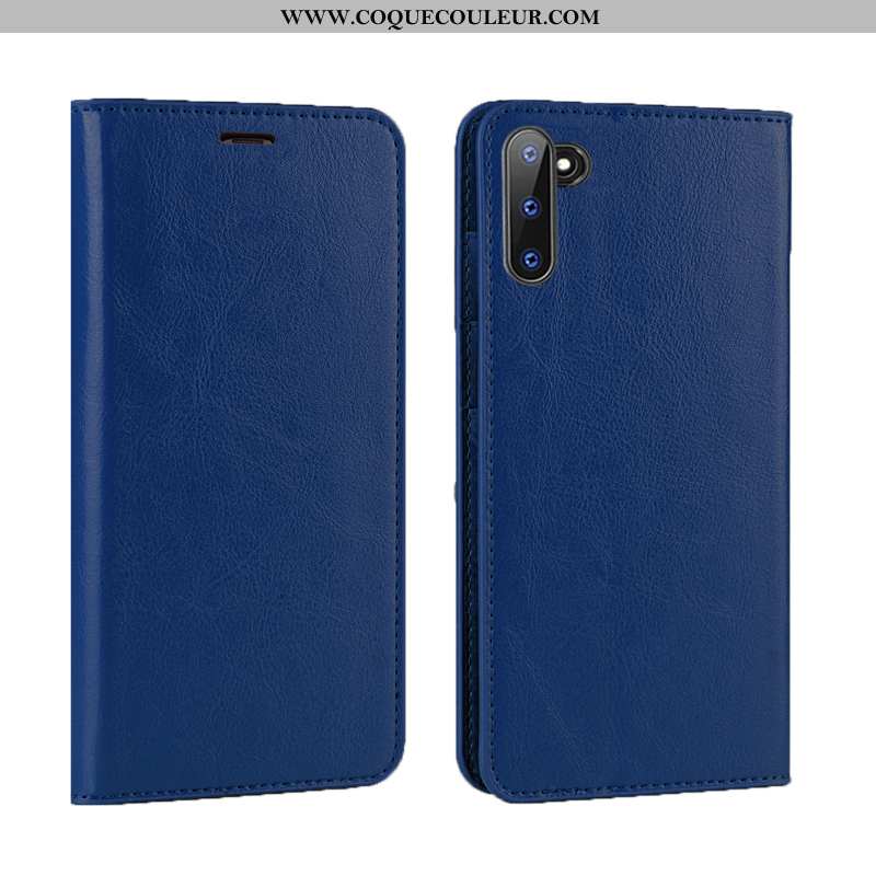 Étui Samsung Galaxy Note 10 Luxe Protection Clamshell, Coque Samsung Galaxy Note 10 Cuir Véritable B