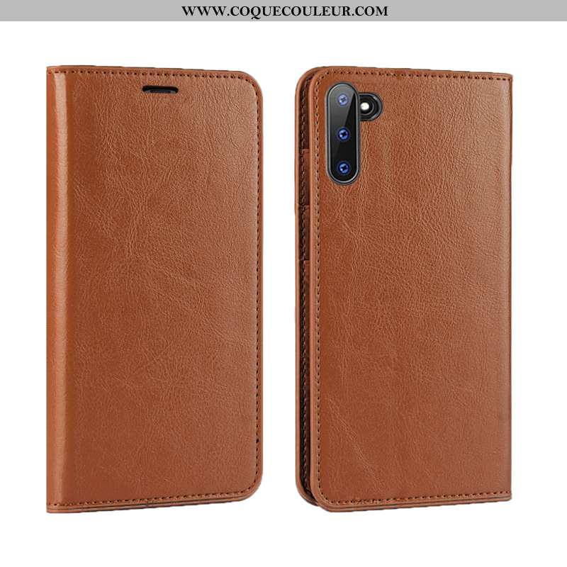 Étui Samsung Galaxy Note 10 Luxe Protection Clamshell, Coque Samsung Galaxy Note 10 Cuir Véritable B