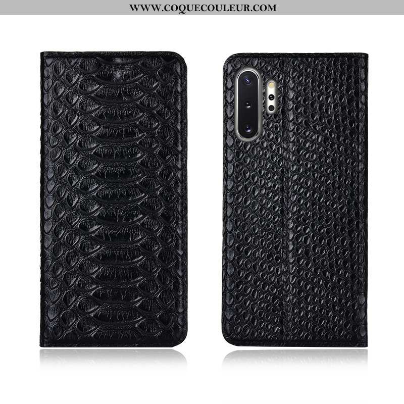 Housse Samsung Galaxy Note 10+ Cuir Véritable Noir Coque, Étui Samsung Galaxy Note 10+ Cuir