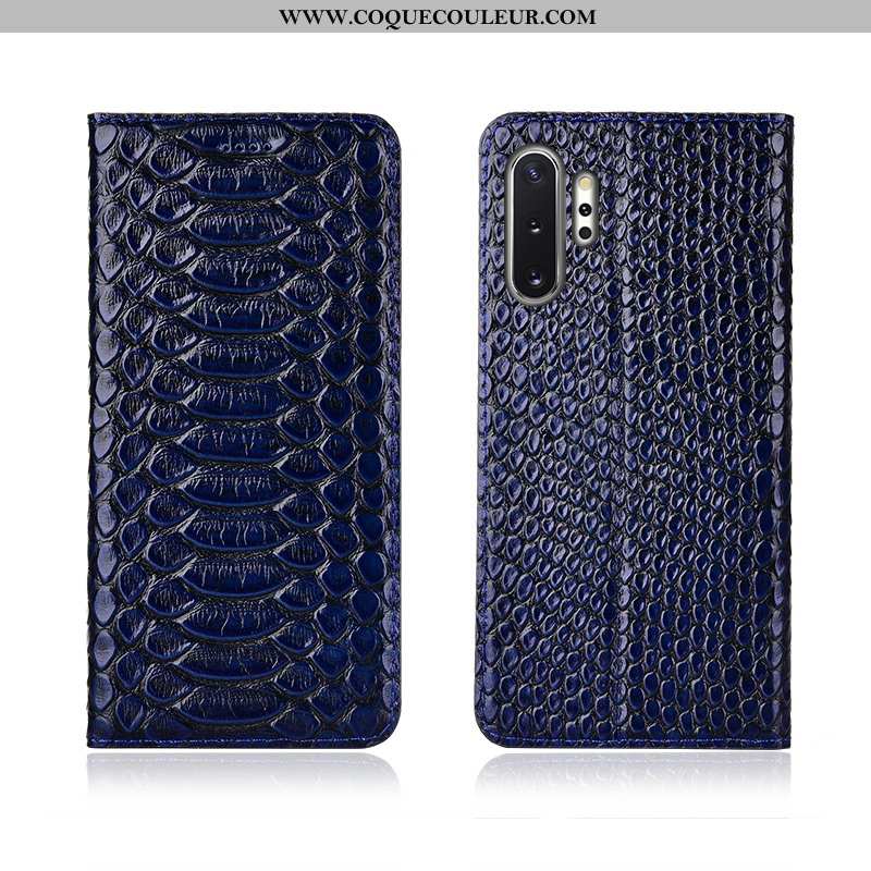 Housse Samsung Galaxy Note 10+ Cuir Véritable Noir Coque, Étui Samsung Galaxy Note 10+ Cuir