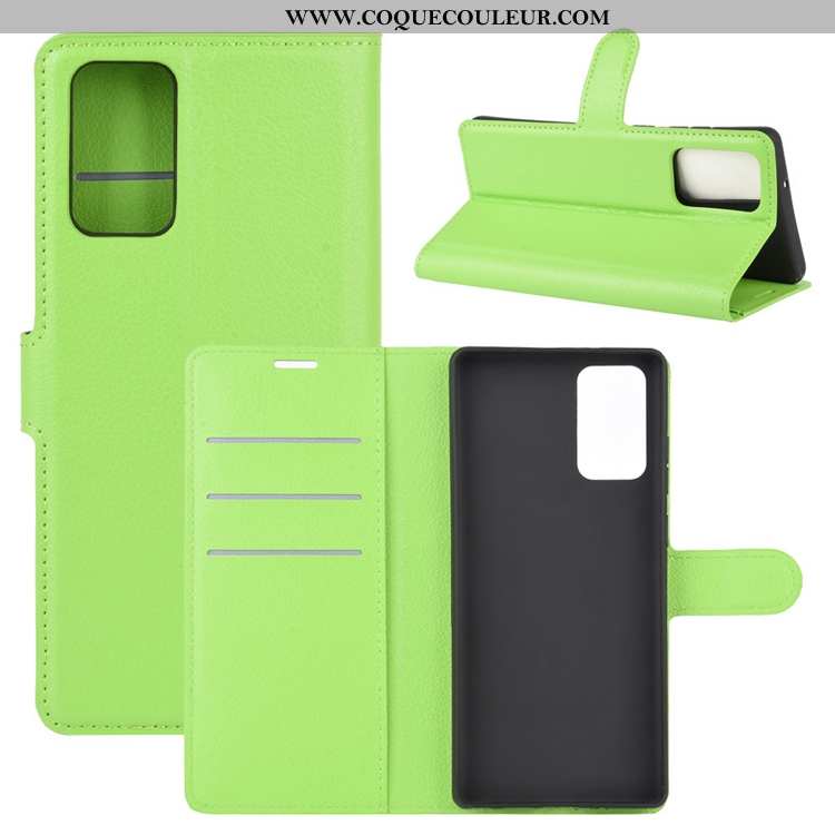 Housse Samsung Galaxy Note20 Délavé En Daim Vert Clamshell, Étui Samsung Galaxy Note20 Cuir Étoile V