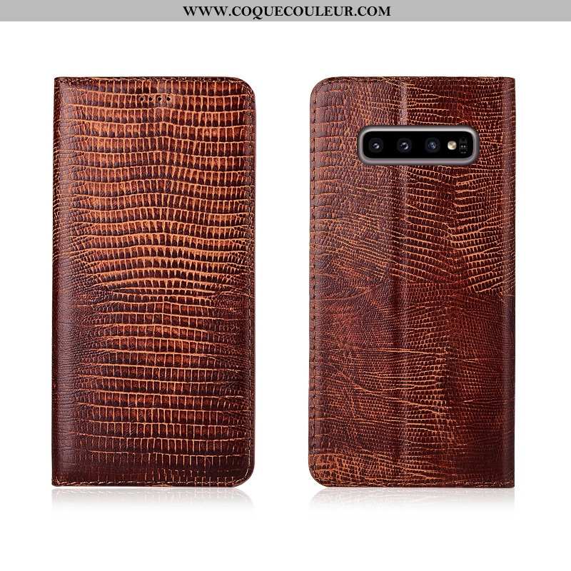 Coque Samsung Galaxy S10 Fluide Doux Cuir Coque, Housse Samsung Galaxy S10 Protection Marron