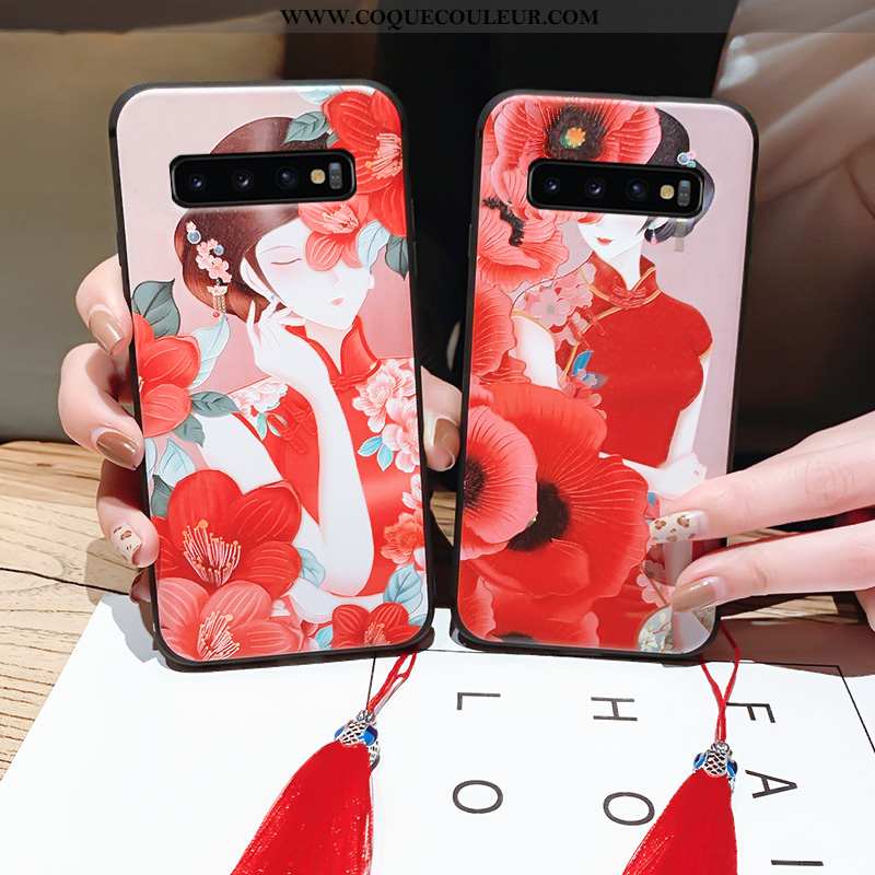 Housse Samsung Galaxy S10 Ultra Tout Compris Vintage, Étui Samsung Galaxy S10 Légère À Franges Rouge