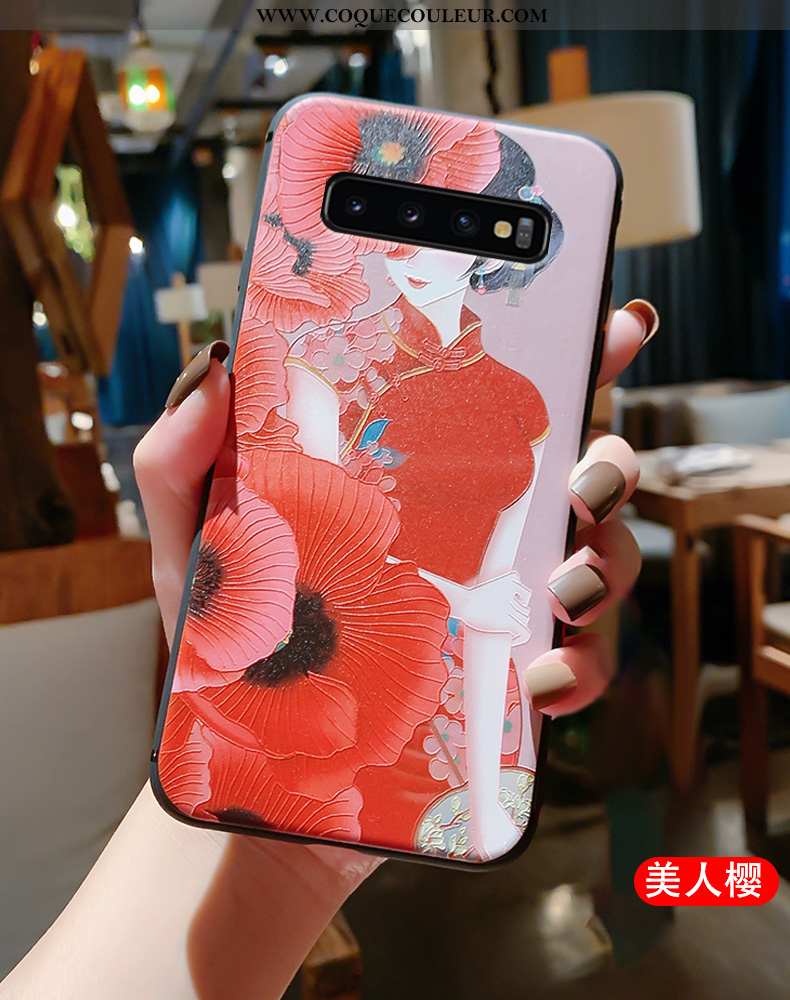 Housse Samsung Galaxy S10 Ultra Tout Compris Vintage, Étui Samsung Galaxy S10 Légère À Franges Rouge