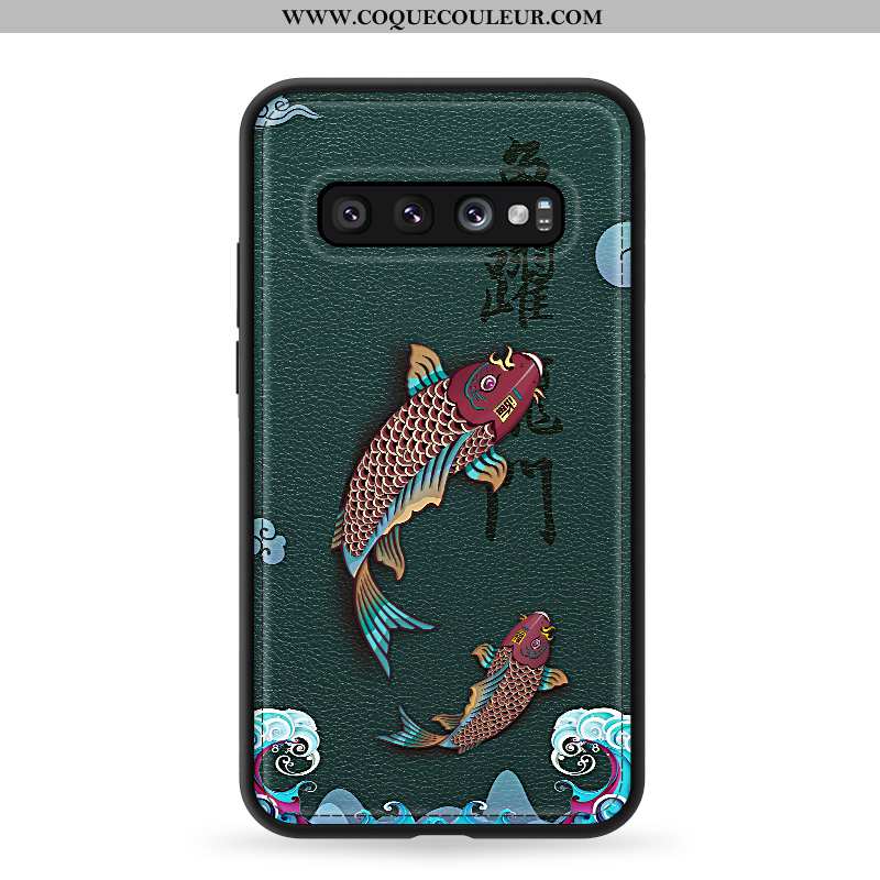 Coque Samsung Galaxy S10 Vintage Gaufrage Vert, Housse Samsung Galaxy S10 Tendance Étui Verte