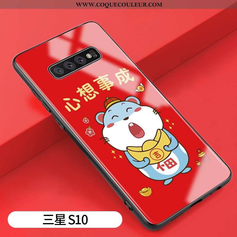 Coque Samsung Galaxy S10 Silicone Verre Tendance, Housse Samsung Galaxy S10 Protection Nouveau Rouge