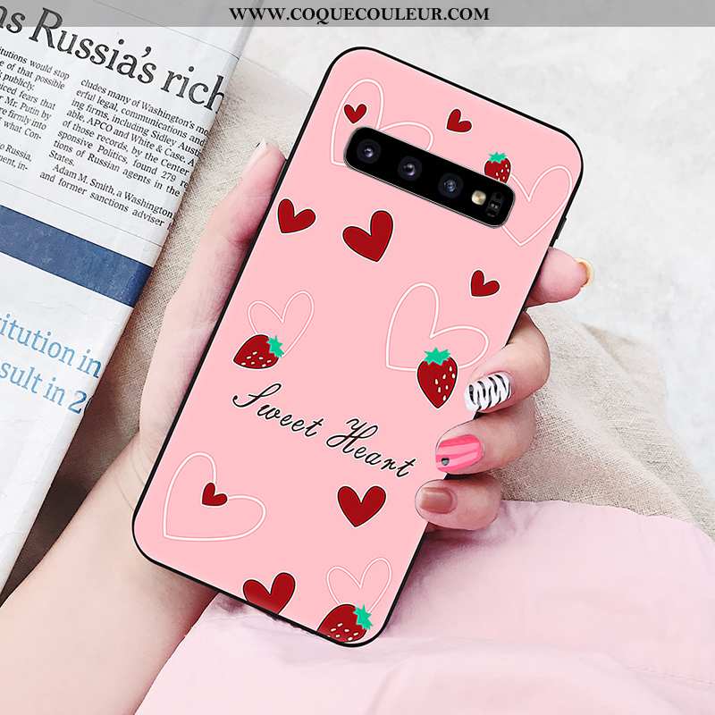 Étui Samsung Galaxy S10 Fluide Doux Étoile Peinture, Coque Samsung Galaxy S10 Silicone Nouveau Rose