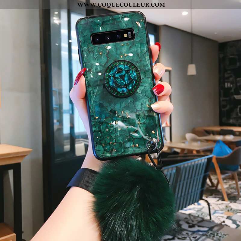 Coque Samsung Galaxy S10 Verre Silicone, Housse Samsung Galaxy S10 Personnalité Étoile Verte