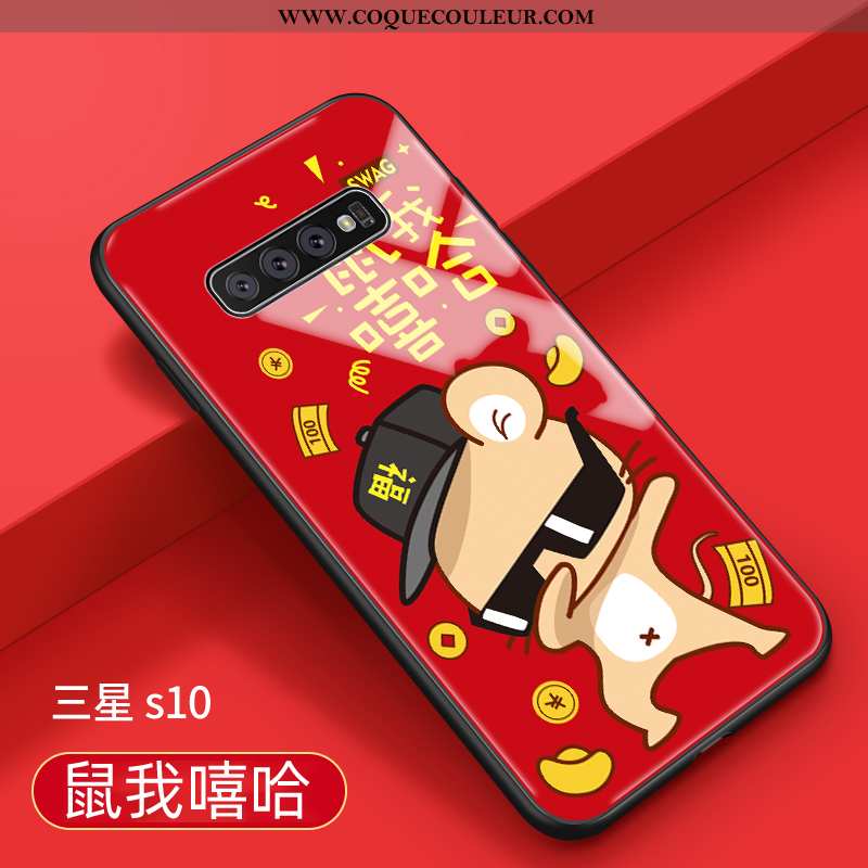 Coque Samsung Galaxy S10 Verre Protection Rouge, Housse Samsung Galaxy S10 Personnalité Rouge