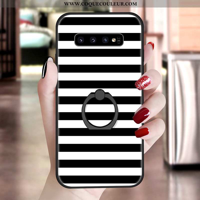 Housse Samsung Galaxy S10 Fluide Doux Coque Support, Étui Samsung Galaxy S10 Silicone Peinture Noir