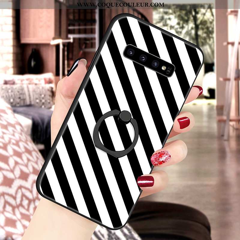 Housse Samsung Galaxy S10 Fluide Doux Coque Support, Étui Samsung Galaxy S10 Silicone Peinture Noir