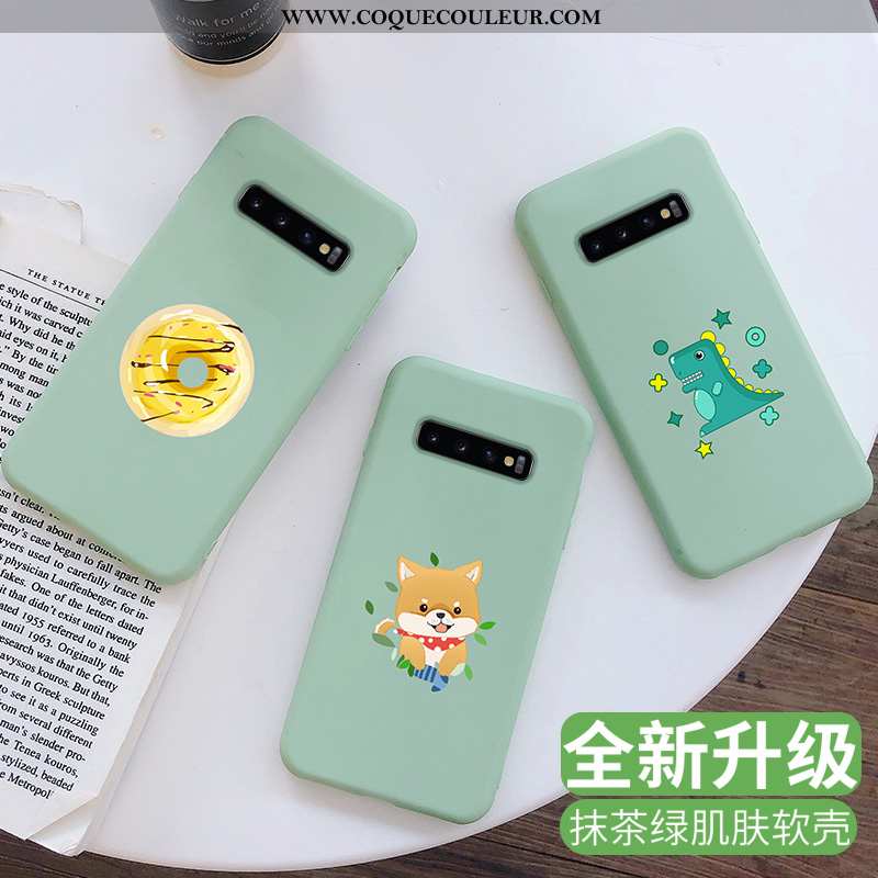 Housse Samsung Galaxy S10 Tendance Vert Simple, Étui Samsung Galaxy S10 Fluide Doux Délavé En Daim V