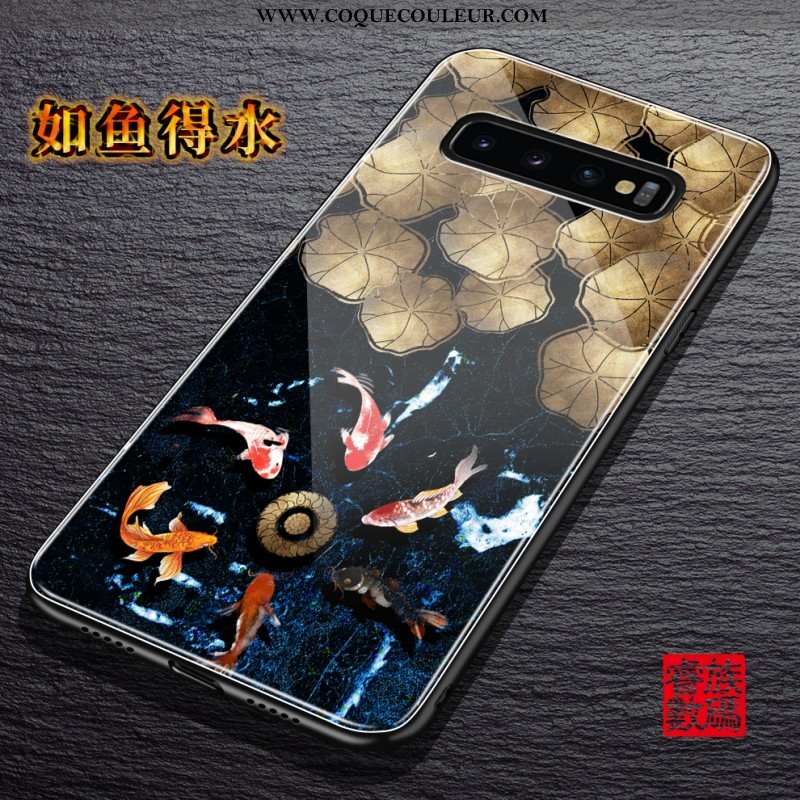 Étui Samsung Galaxy S10+ Créatif Étoile Style Chinois, Coque Samsung Galaxy S10+ Tendance Noir