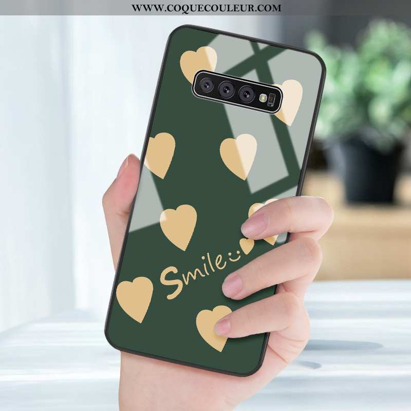 Étui Samsung Galaxy S10+ Protection Frais Mode, Coque Samsung Galaxy S10+ Verre Silicone Verte