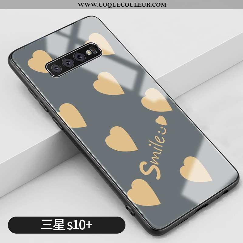 Étui Samsung Galaxy S10+ Protection Frais Mode, Coque Samsung Galaxy S10+ Verre Silicone Verte