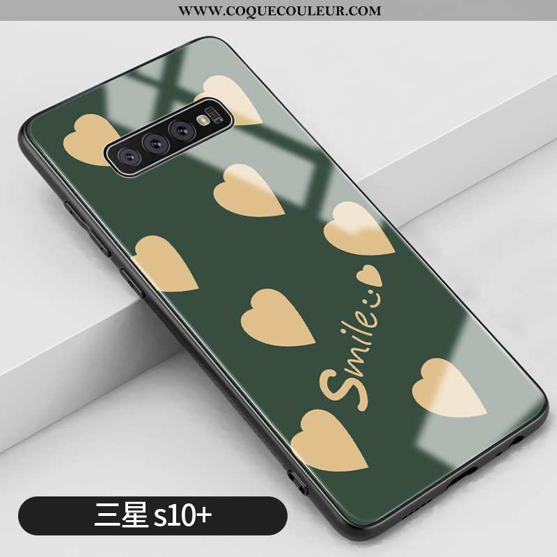 Étui Samsung Galaxy S10+ Protection Frais Mode, Coque Samsung Galaxy S10+ Verre Silicone Verte