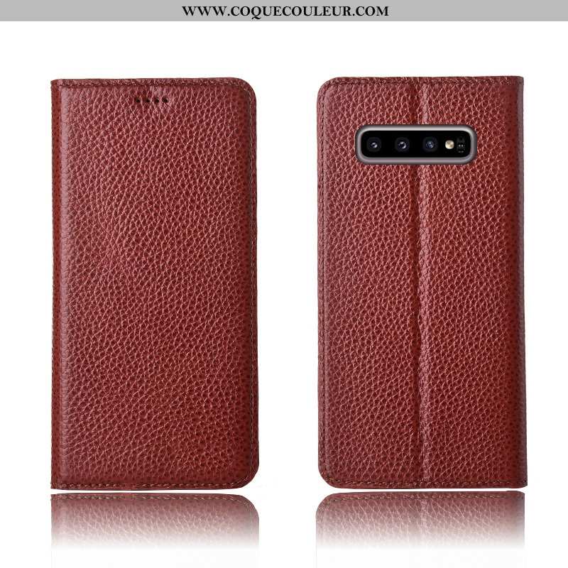 Étui Samsung Galaxy S10+ Cuir Kaki Étoile, Coque Samsung Galaxy S10+ Fluide Doux Khaki