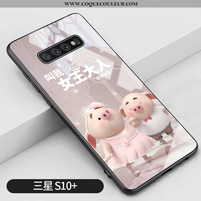 Coque Samsung Galaxy S10+ Dessin Animé Net Rouge Rose, Housse Samsung Galaxy S10+ Charmant Difficile