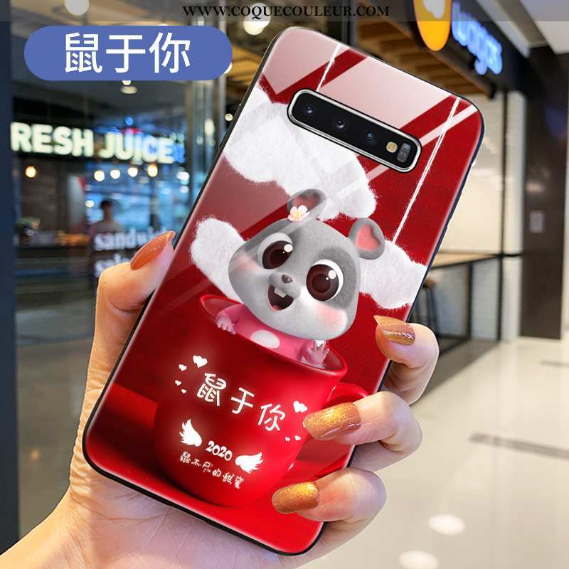 Étui Samsung Galaxy S10+ Protection Net Rouge Coque, Coque Samsung Galaxy S10+ Verre Nouveau