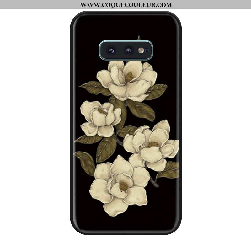Housse Samsung Galaxy S10e En Bois Fleur Noir, Étui Samsung Galaxy S10e Silicone Coque Noir