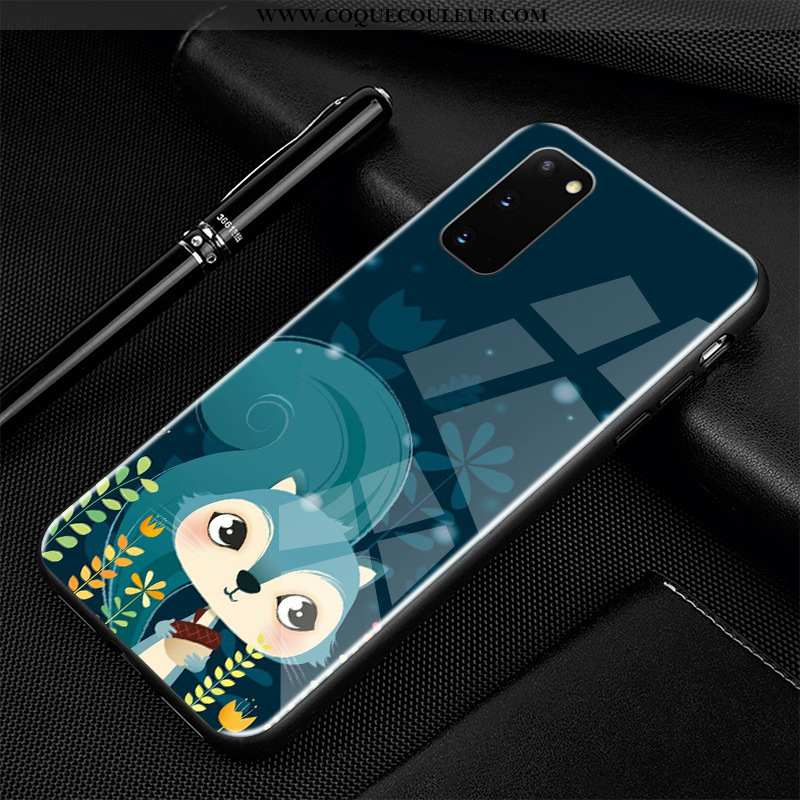 Coque Samsung Galaxy S20 Verre Protection Coque, Housse Samsung Galaxy S20 Dessin Animé Silicone Ble