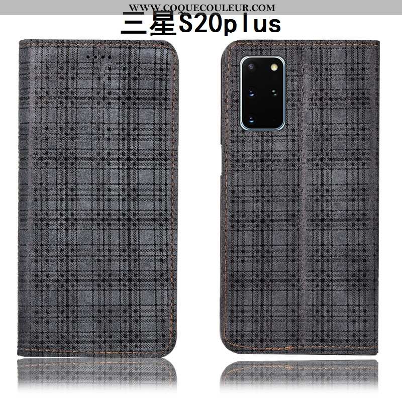 Housse Samsung Galaxy S20+ Cuir Véritable Étoile Housse, Étui Samsung Galaxy S20+ Protection Gris