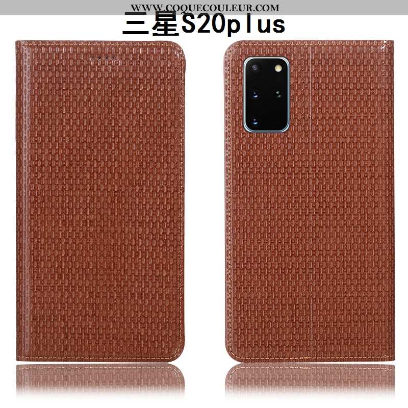 Coque Samsung Galaxy S20+ Protection Marron Étoile, Housse Samsung Galaxy S20+ Cuir Véritable Tout C