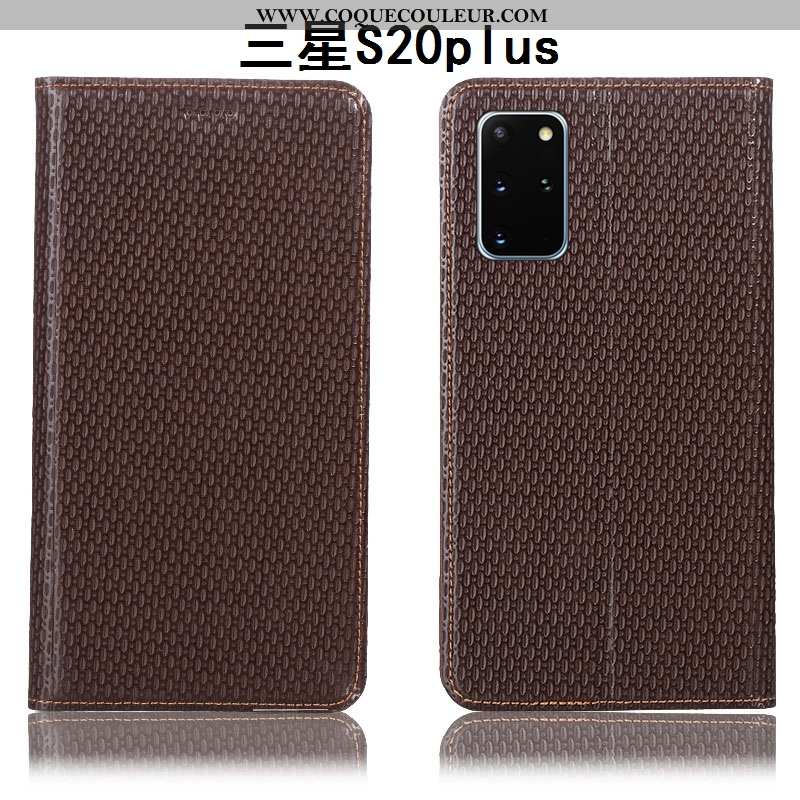 Coque Samsung Galaxy S20+ Protection Marron Étoile, Housse Samsung Galaxy S20+ Cuir Véritable Tout C