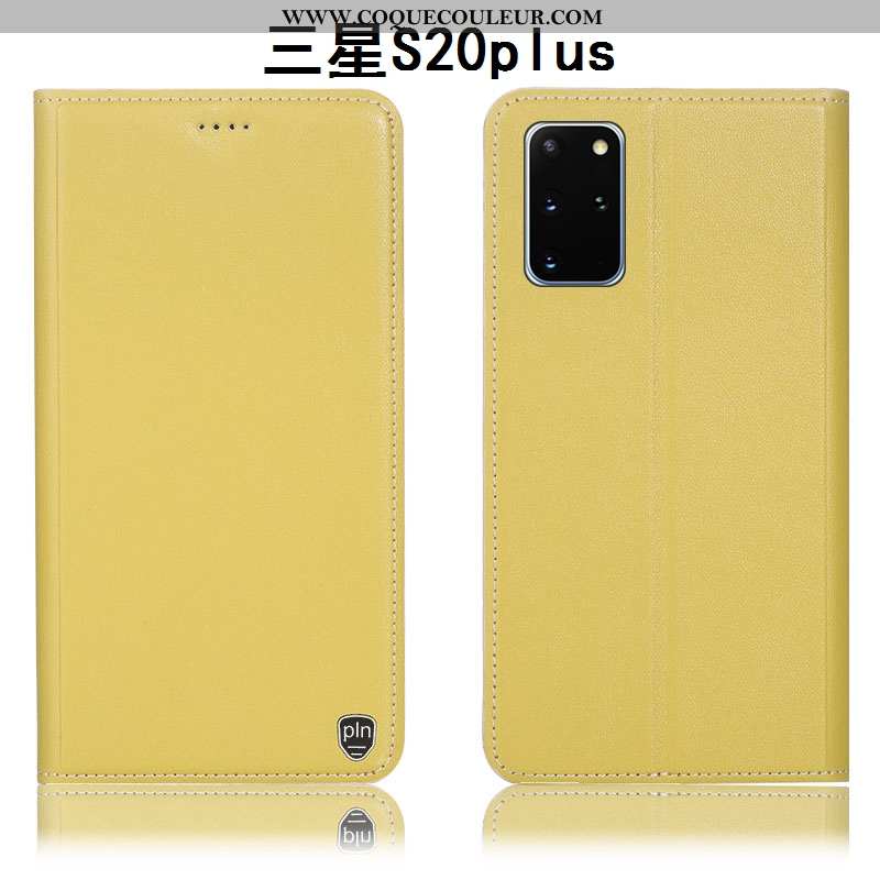 Coque Samsung Galaxy S20+ Protection Jaune Étui, Housse Samsung Galaxy S20+ Cuir Véritable