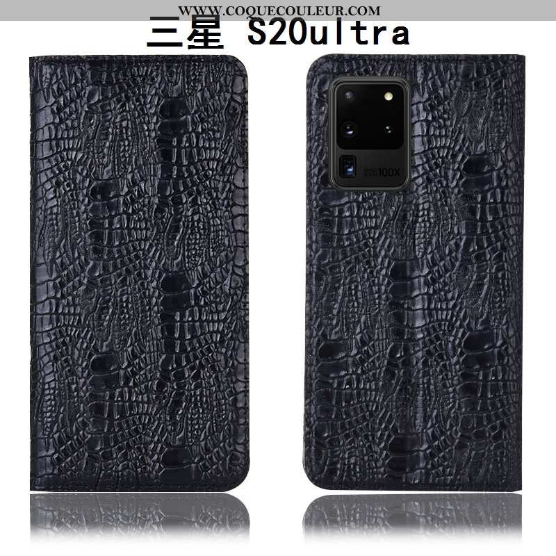 Étui Samsung Galaxy S20 Ultra Cuir Véritable Noir Incassable, Coque Samsung Galaxy S20 Ultra Protect