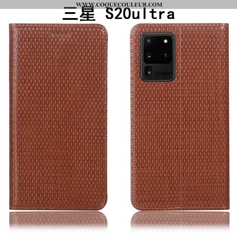 Étui Samsung Galaxy S20 Ultra Cuir Véritable Marron Étui, Coque Samsung Galaxy S20 Ultra Protection