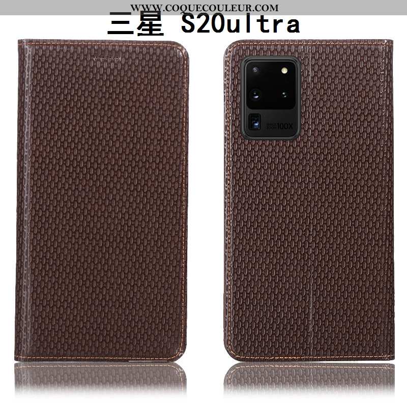 Étui Samsung Galaxy S20 Ultra Cuir Véritable Marron Étui, Coque Samsung Galaxy S20 Ultra Protection