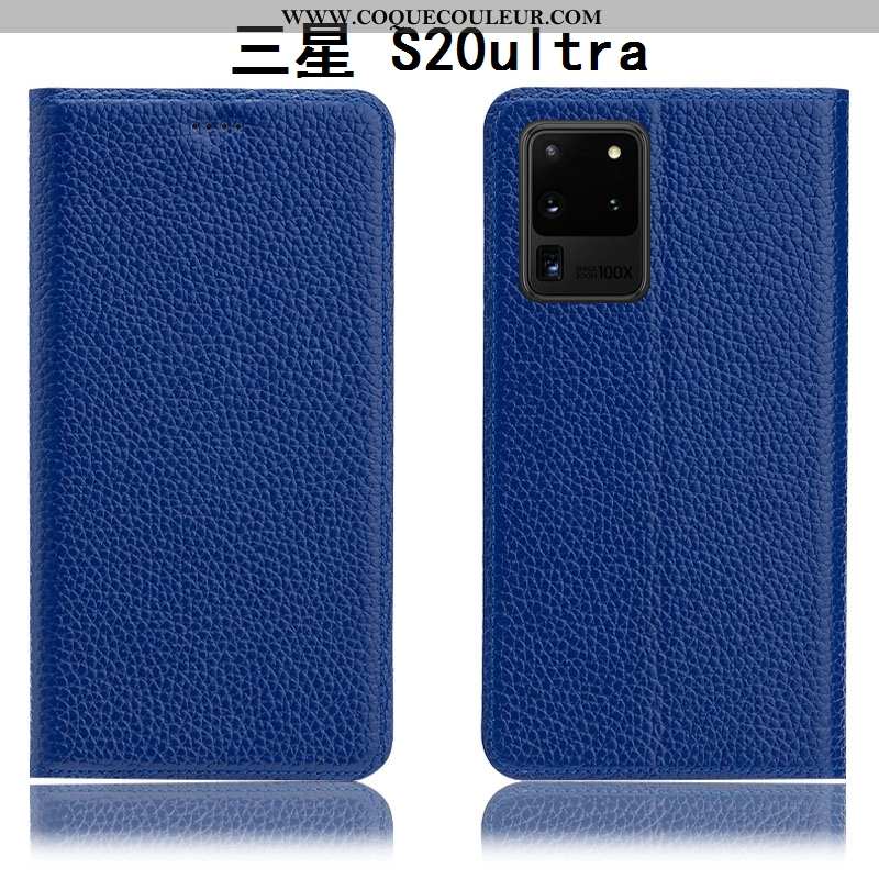 Housse Samsung Galaxy S20 Ultra Protection Coque Litchi, Étui Samsung Galaxy S20 Ultra Cuir Véritabl