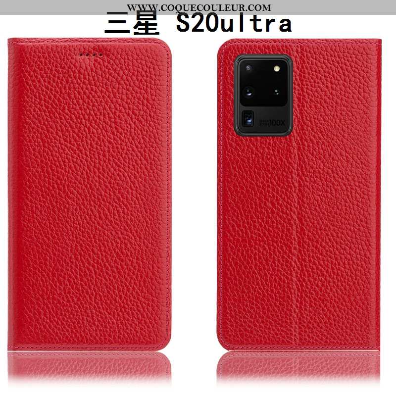 Housse Samsung Galaxy S20 Ultra Protection Coque Litchi, Étui Samsung Galaxy S20 Ultra Cuir Véritabl