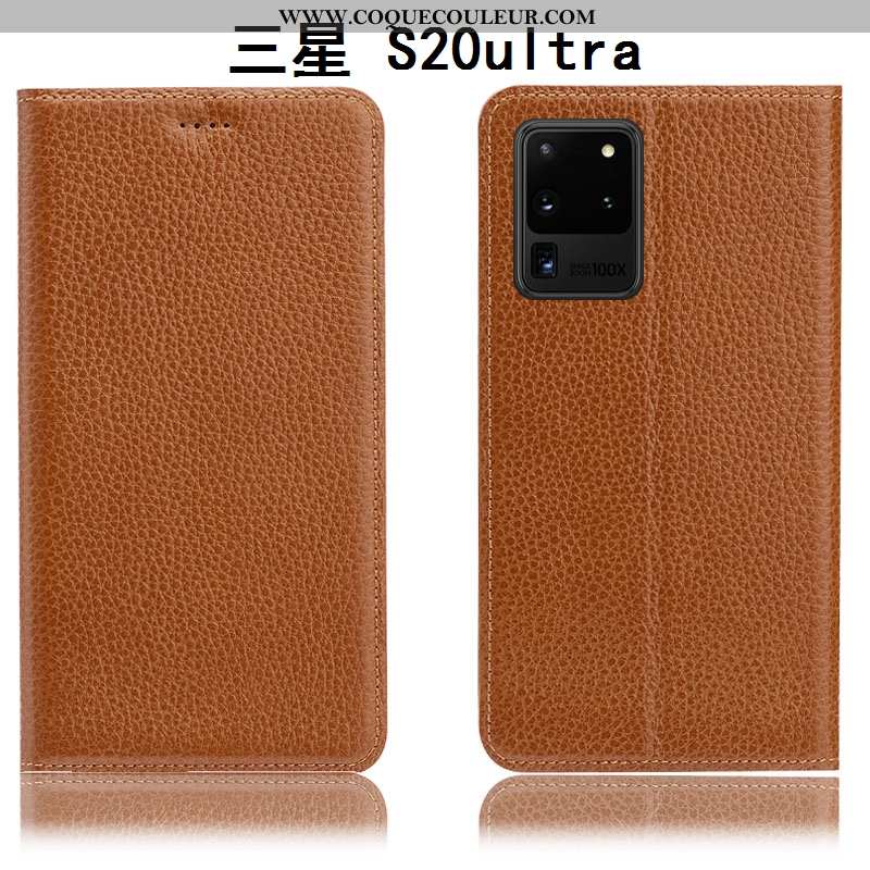 Housse Samsung Galaxy S20 Ultra Protection Coque Litchi, Étui Samsung Galaxy S20 Ultra Cuir Véritabl