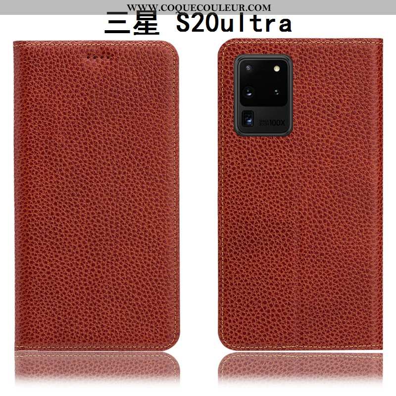 Housse Samsung Galaxy S20 Ultra Protection Coque Litchi, Étui Samsung Galaxy S20 Ultra Cuir Véritabl